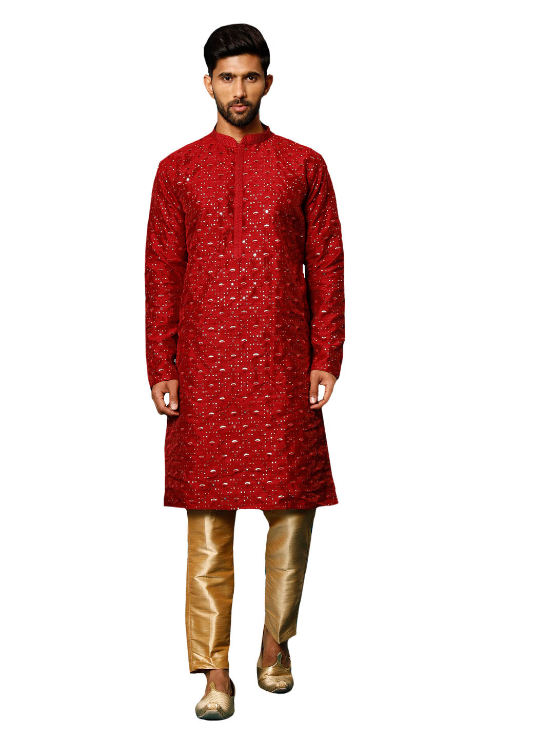 Men's Maroon Silk Blend Straight Kurta Pyjama Set