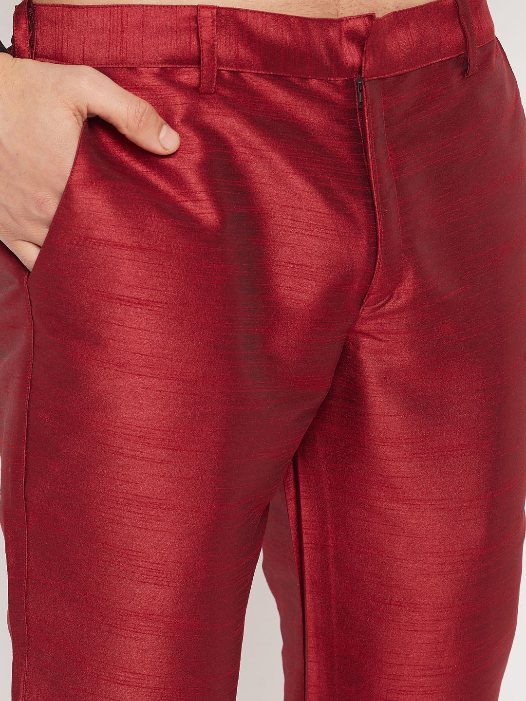 Men's Maroon Silk Blend Straight Kurta Pyjama & Dupatta Set