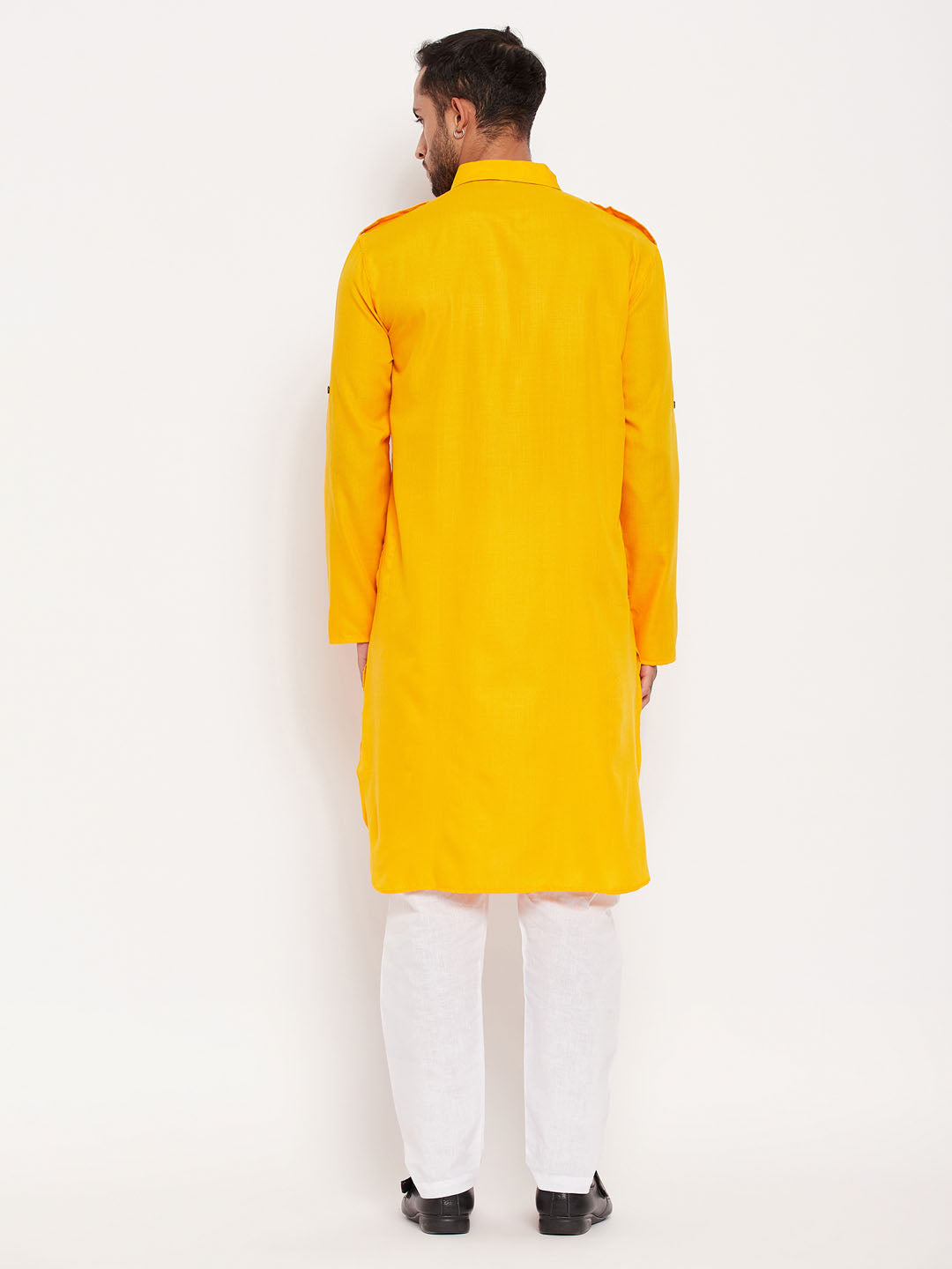 Men's Mustard Cotton Blend Pathani Kurta Pyjama Set