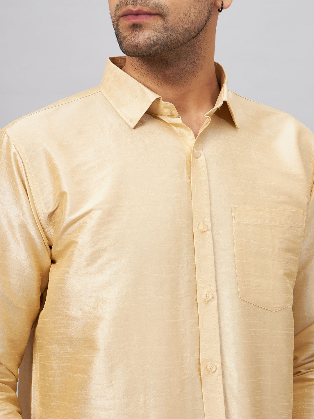 Men's Gold Silk Blend Straight Shirt And Mundu