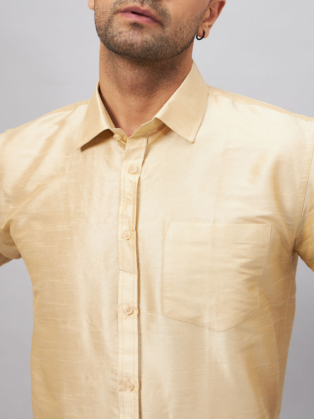 Men's Gold Silk Blend Straight Shirt And Mundu