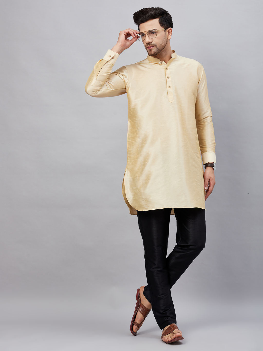 Pathani Kurta Footwear For Kurta Pajama Men Men's Gold Cotton