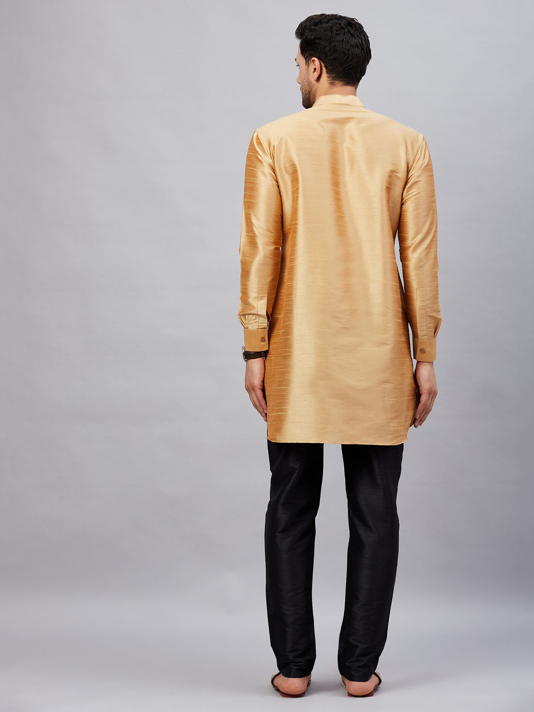 Men's Rose Gold Cotton Blend Pathani Kurta Pyjama Set