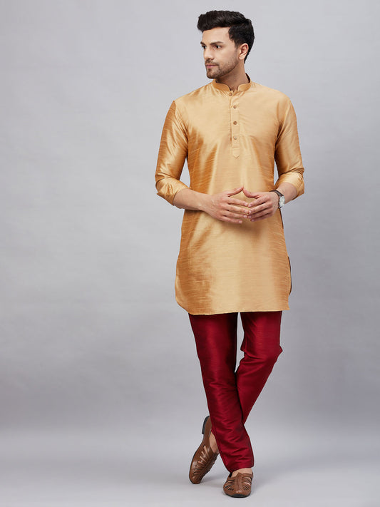 Men's Rose Gold Cotton Blend Pathani Kurta Pyjama Set