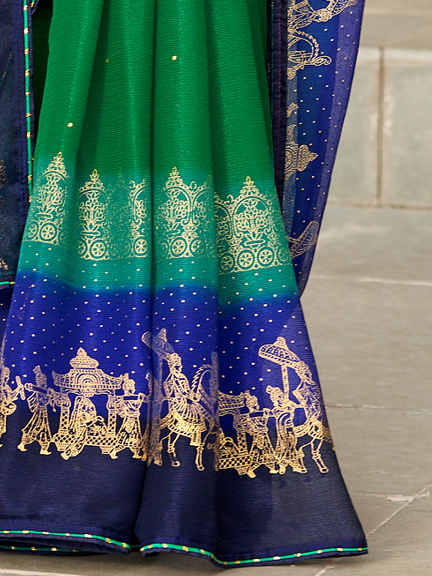 Women's Chiffon Green Embellished Designer Saree With Blouse Piece