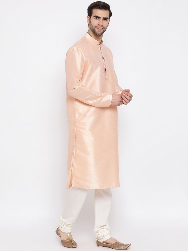 Men's Peach Cotton Silk Straight Kurta Pyjama Set