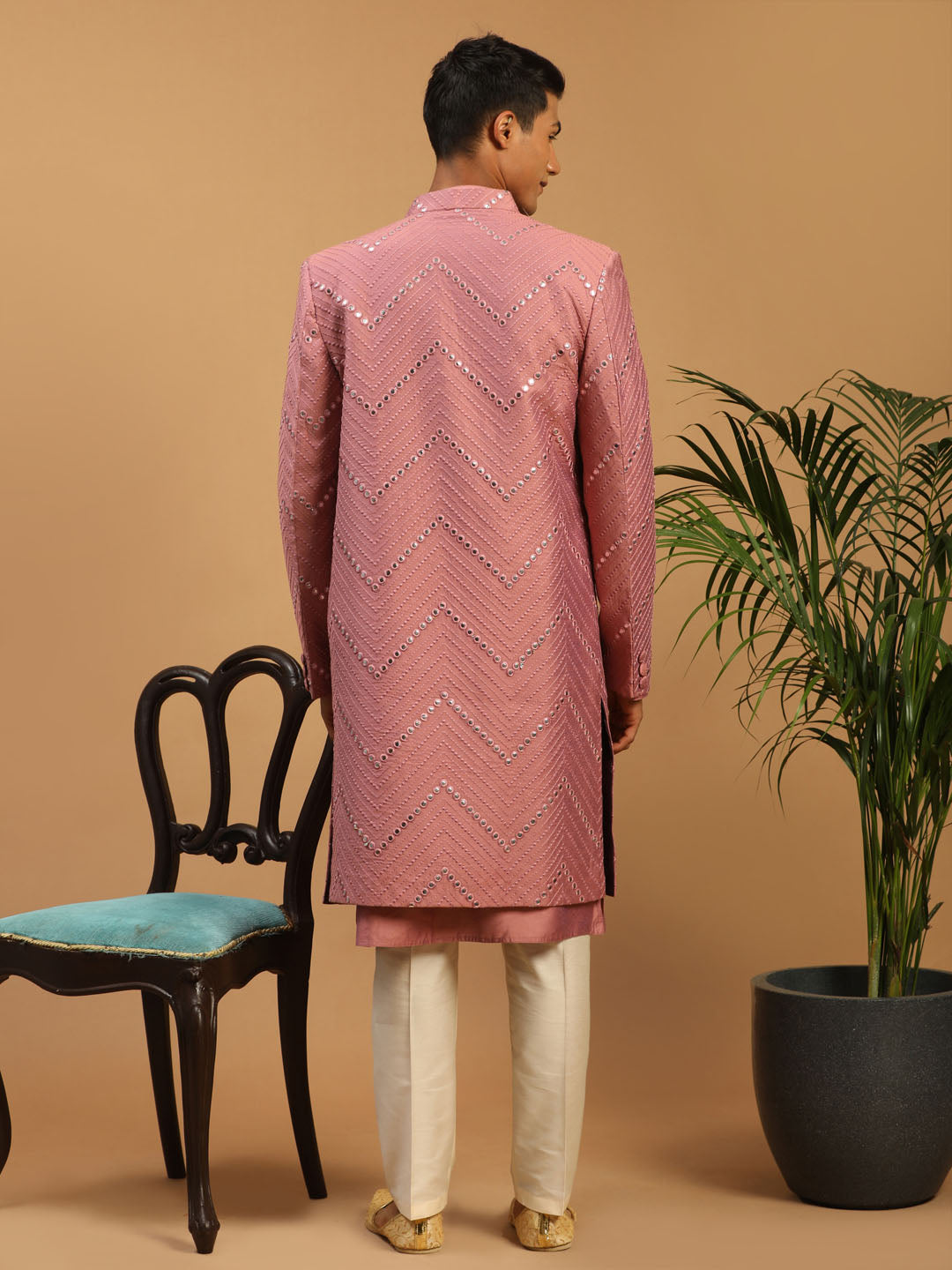Men's Onion Pink Viscose Straight Sherwani Set