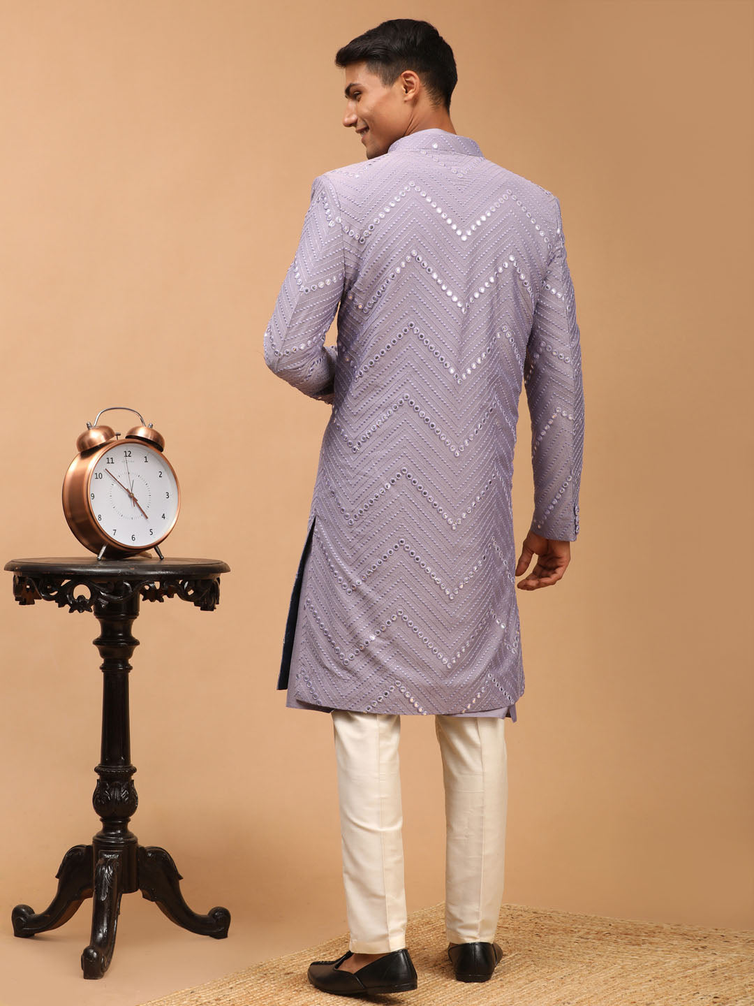 Men's Purple Viscose Straight Sherwani Set