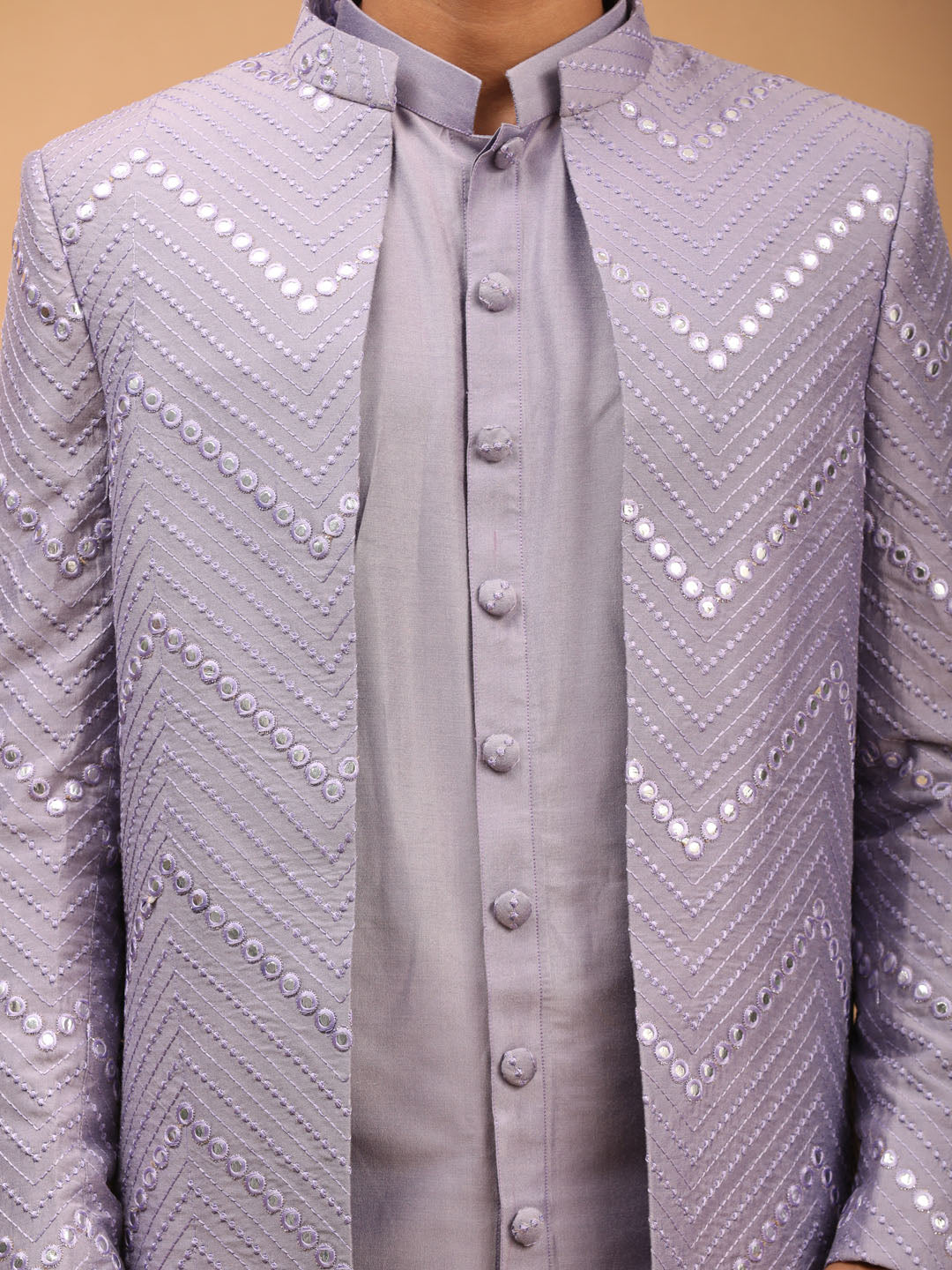 Men's Purple Viscose Straight Sherwani Set