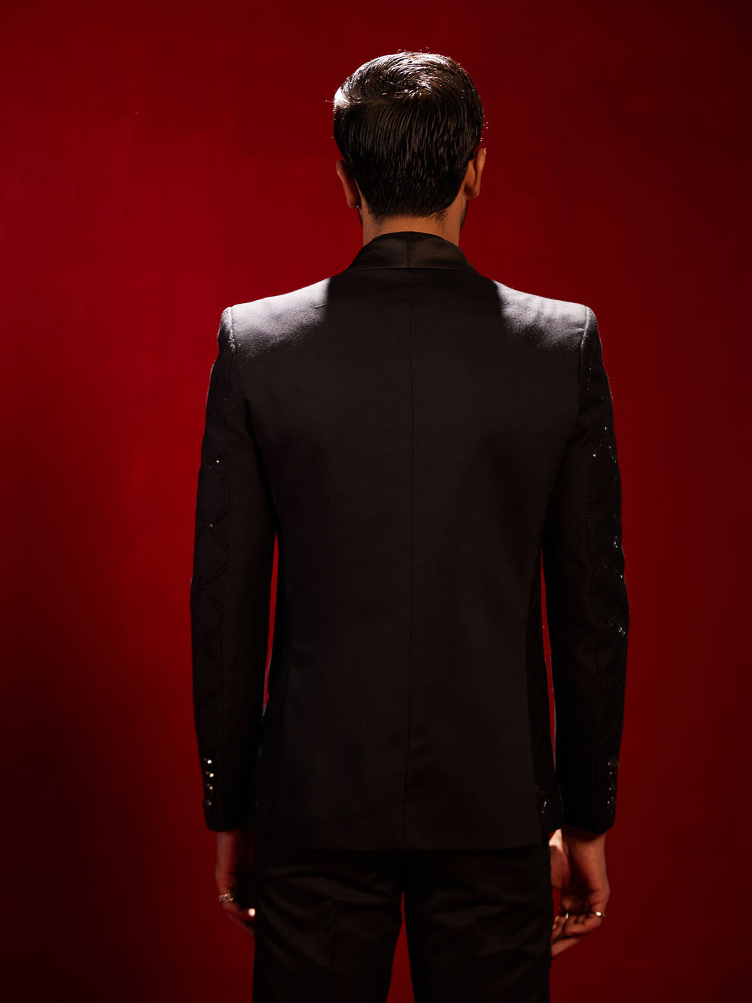 Men's Black Cotton Straight Blazer