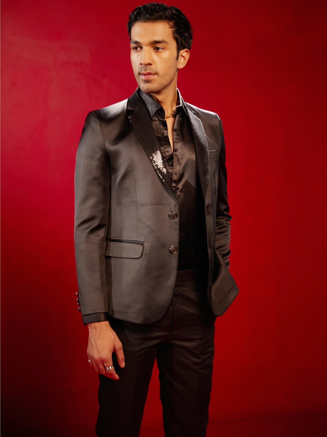 Men's Black Cotton Blend Straight Blazer