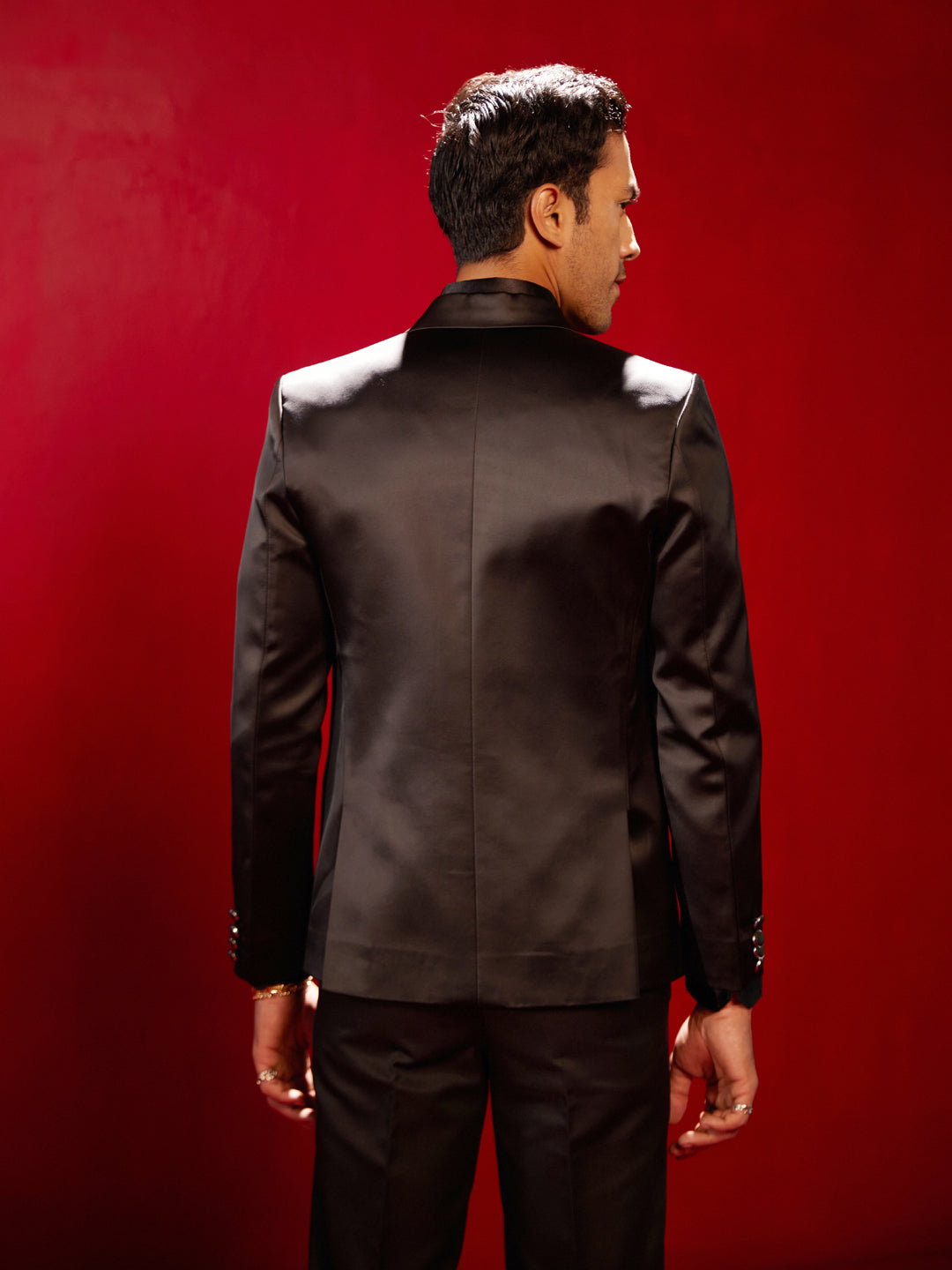 Men's Black Cotton Blend Straight Blazer