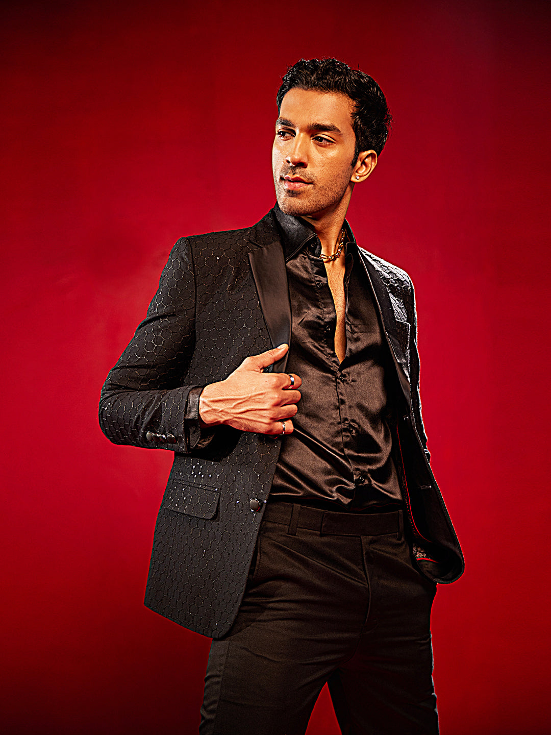 Men's Black Viscose Straight Blazer