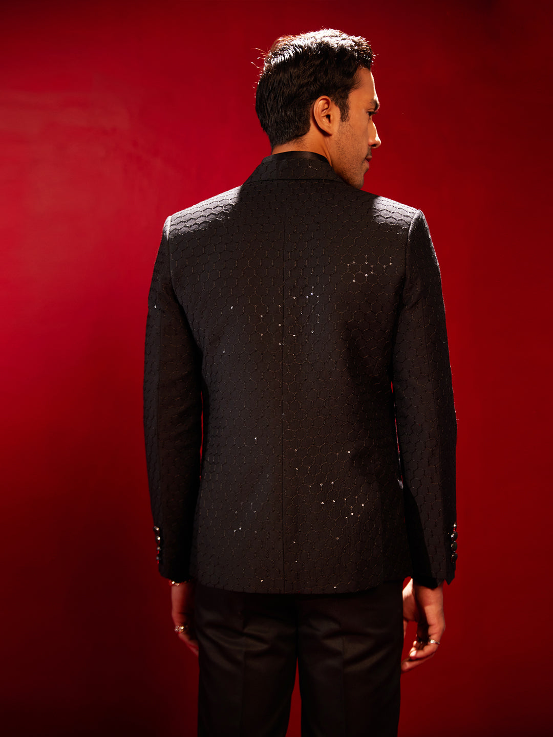 Men's Black Viscose Straight Blazer