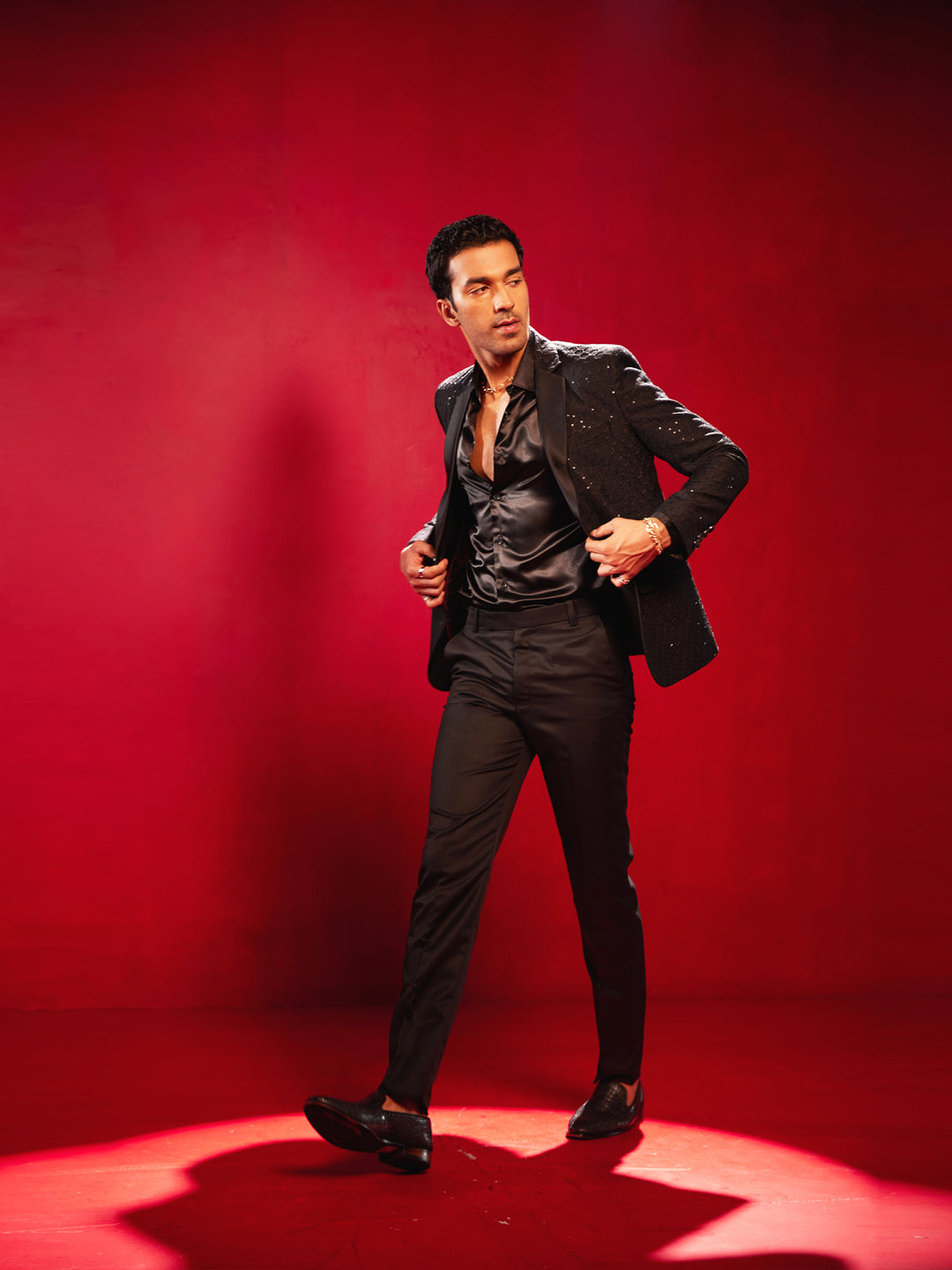 Men's Black Viscose Straight Blazer