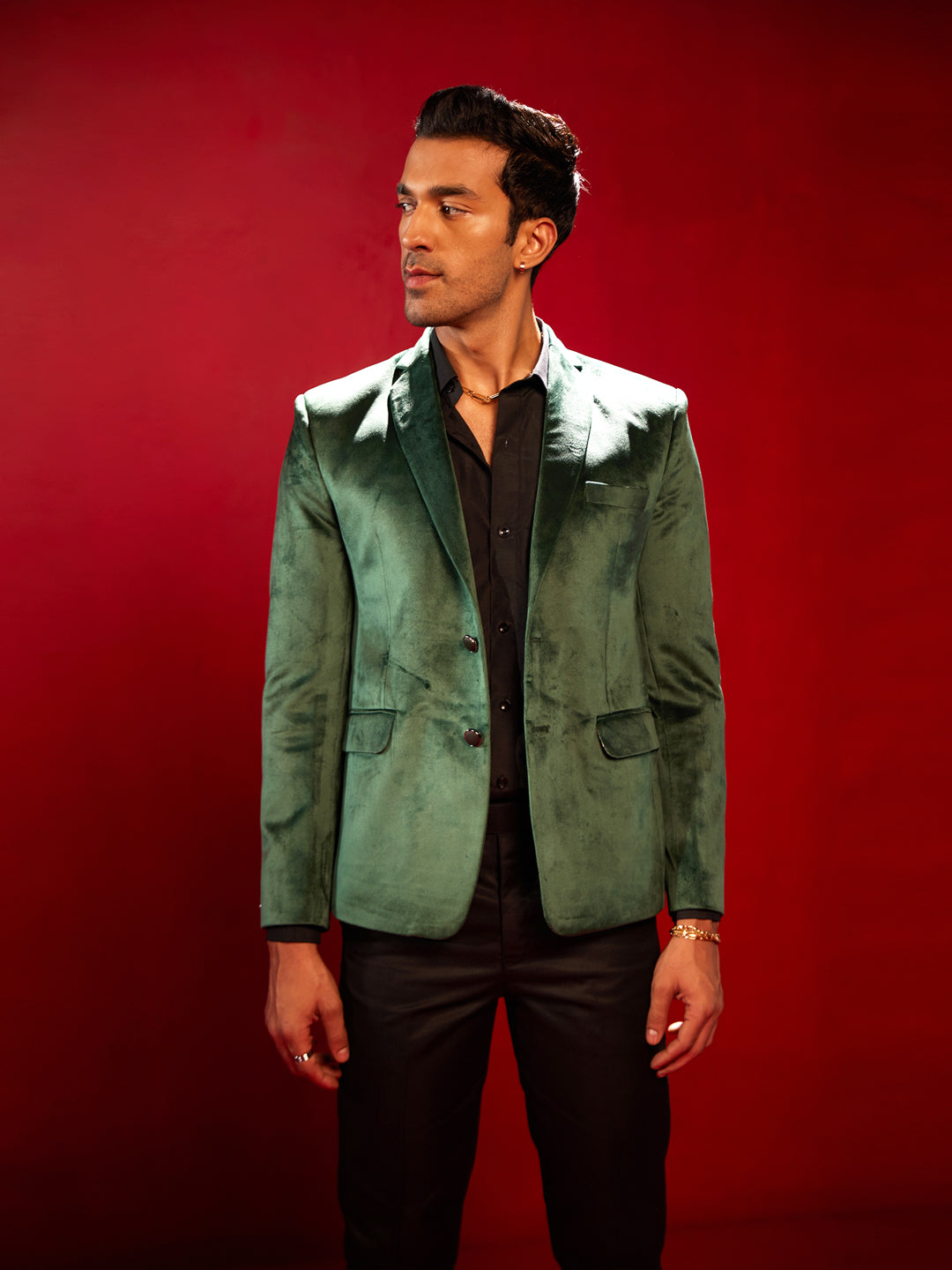 Men's Green Velvet Straight Blazer