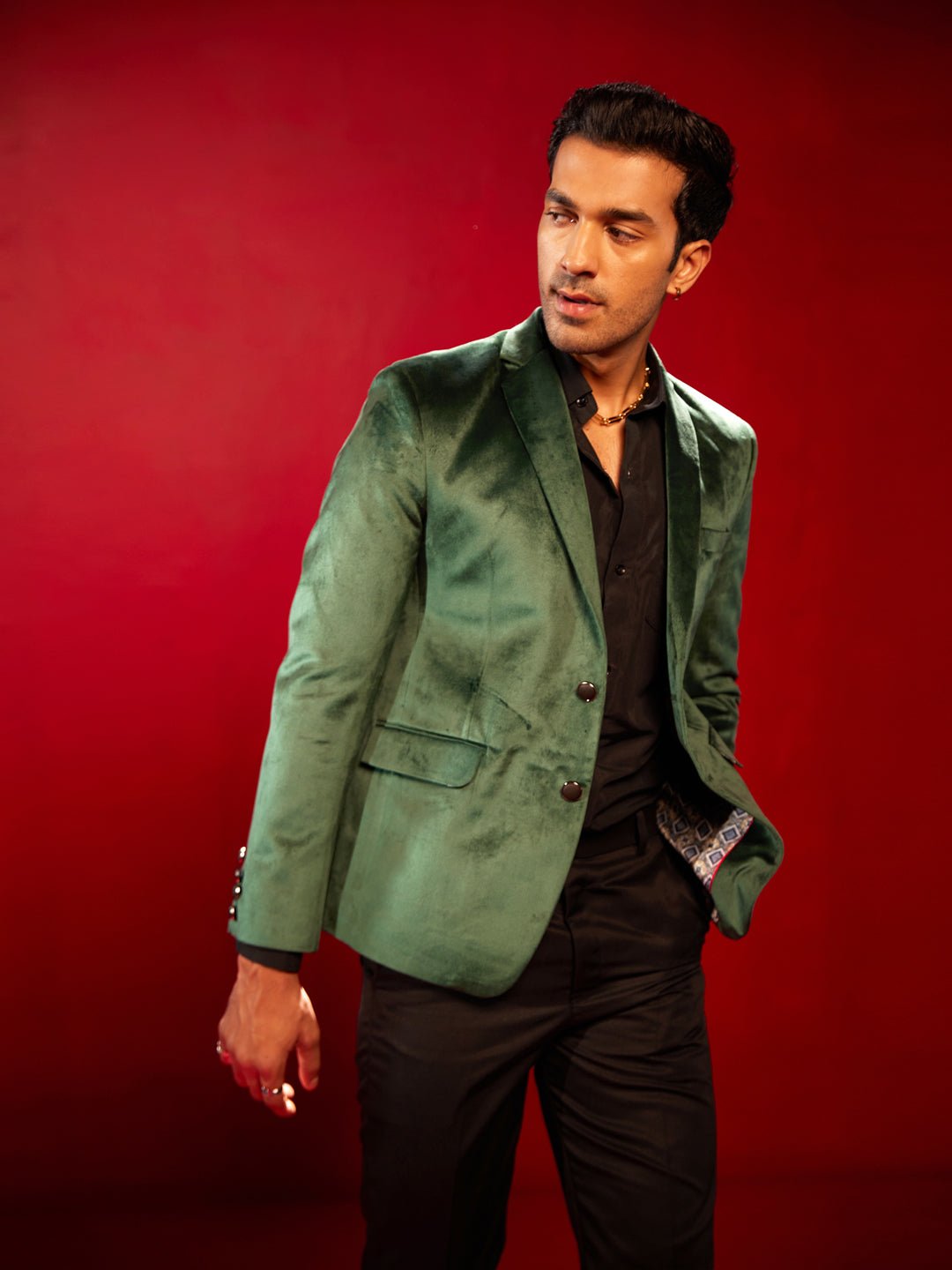 Men's Green Velvet Straight Blazer