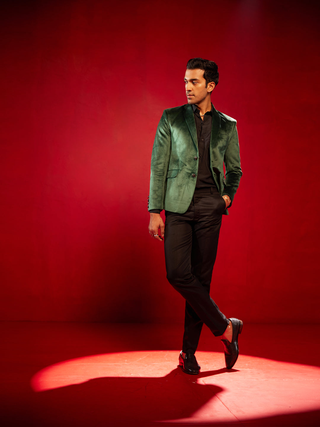 Men's Green Velvet Straight Blazer