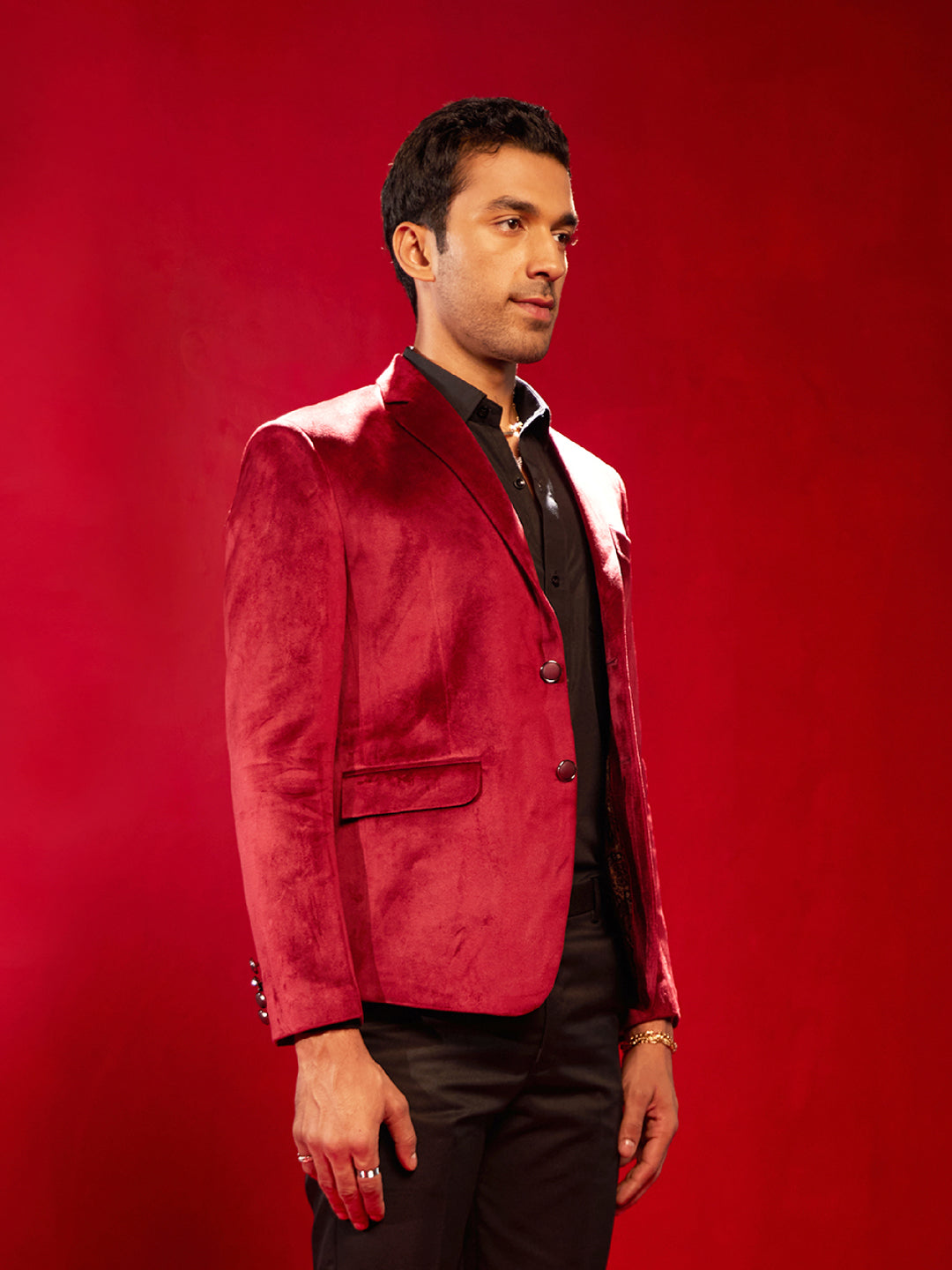 Men's Maroon Velvet Straight Blazer