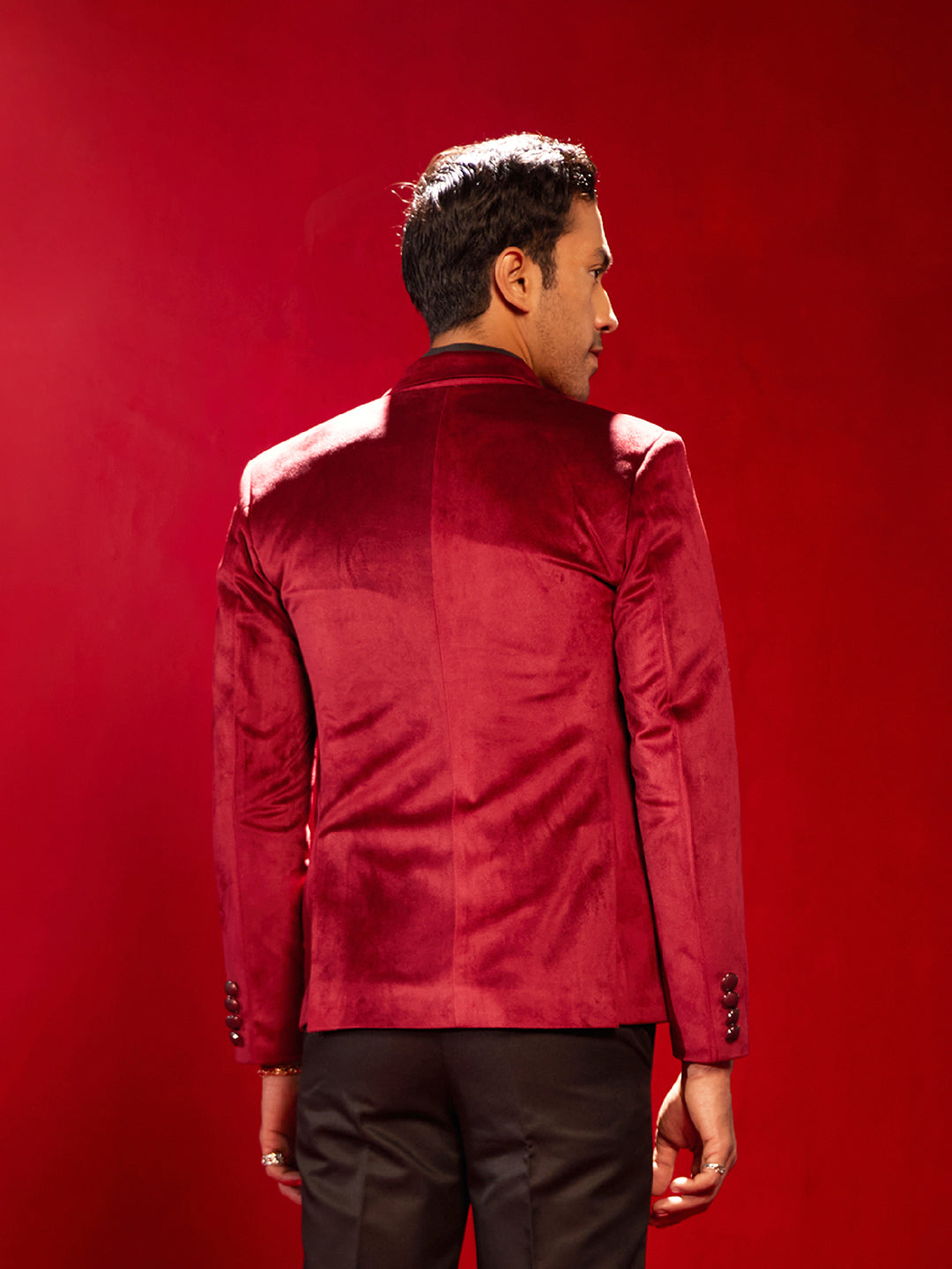 Men's Maroon Velvet Straight Blazer