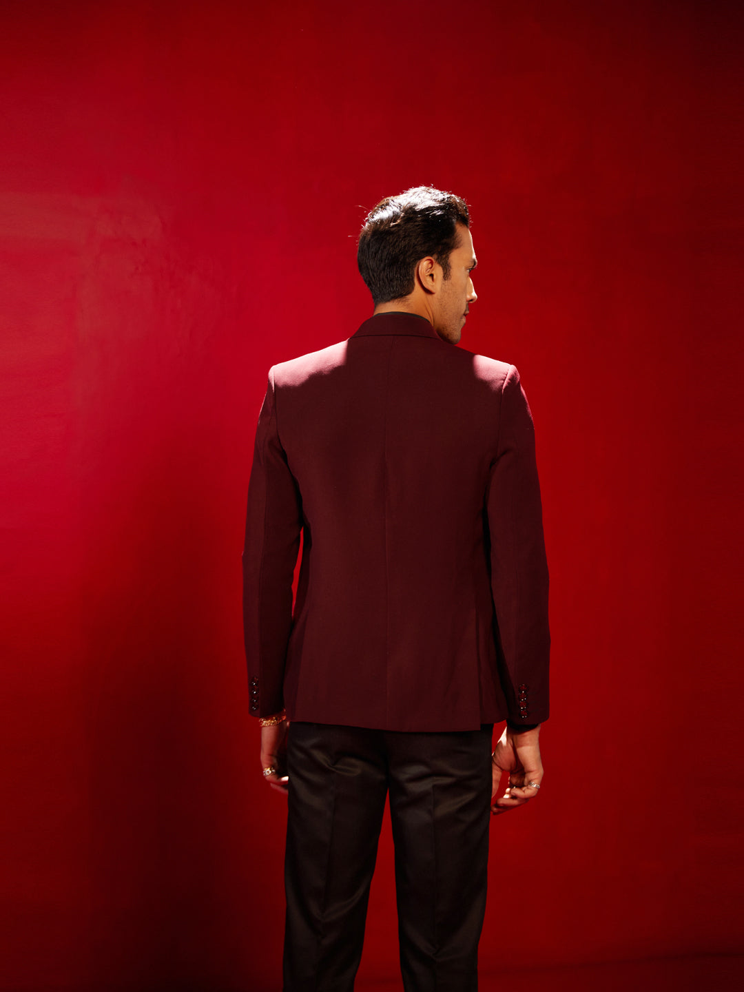 Men's Maroon Cotton Blend Straight Blazer