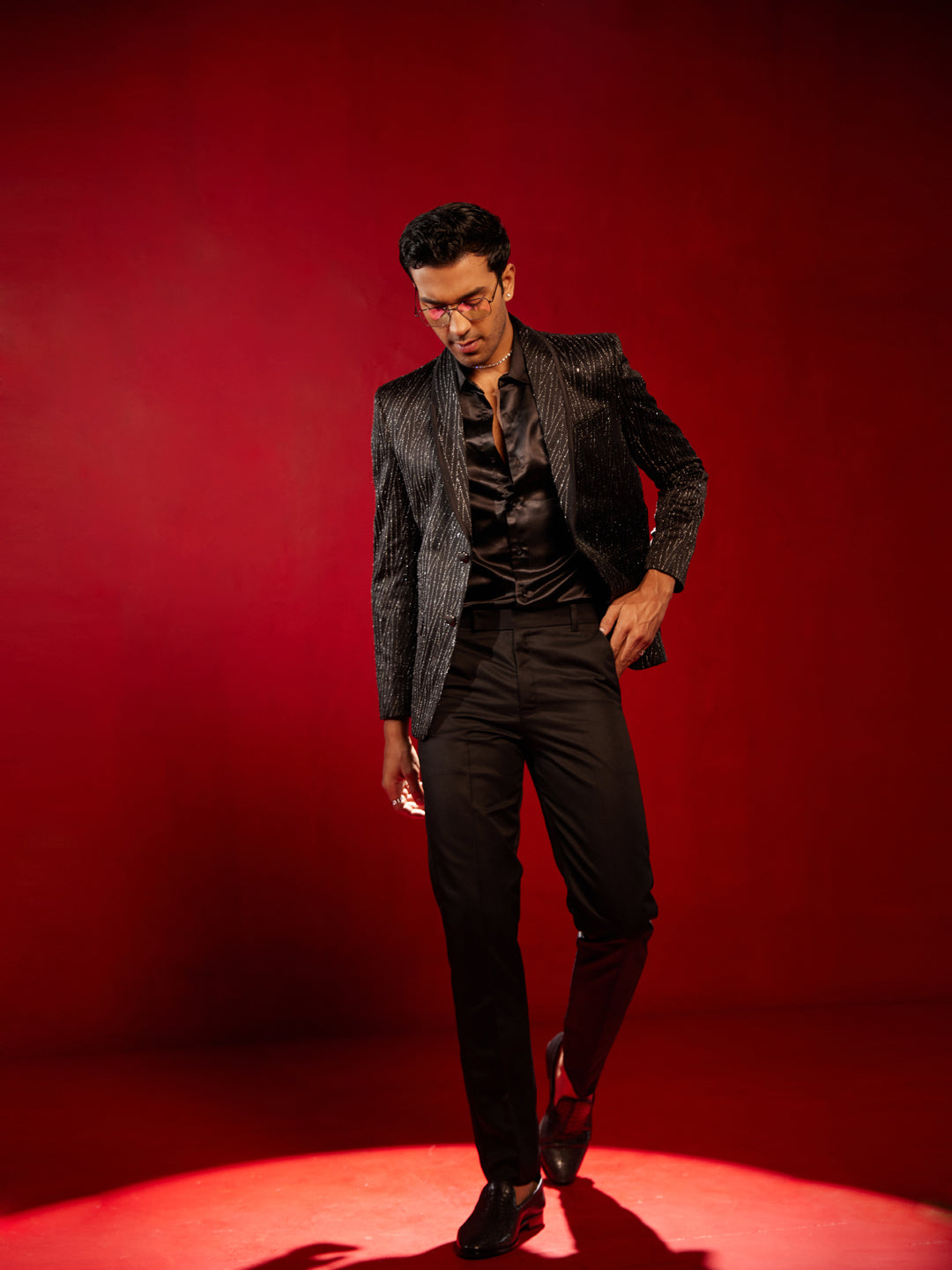 Men's Black Silk Blend Straight Blazer