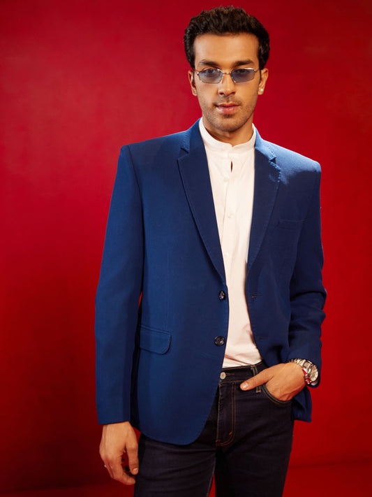 Men's Navy Blue Silk Blend Straight Blazer
