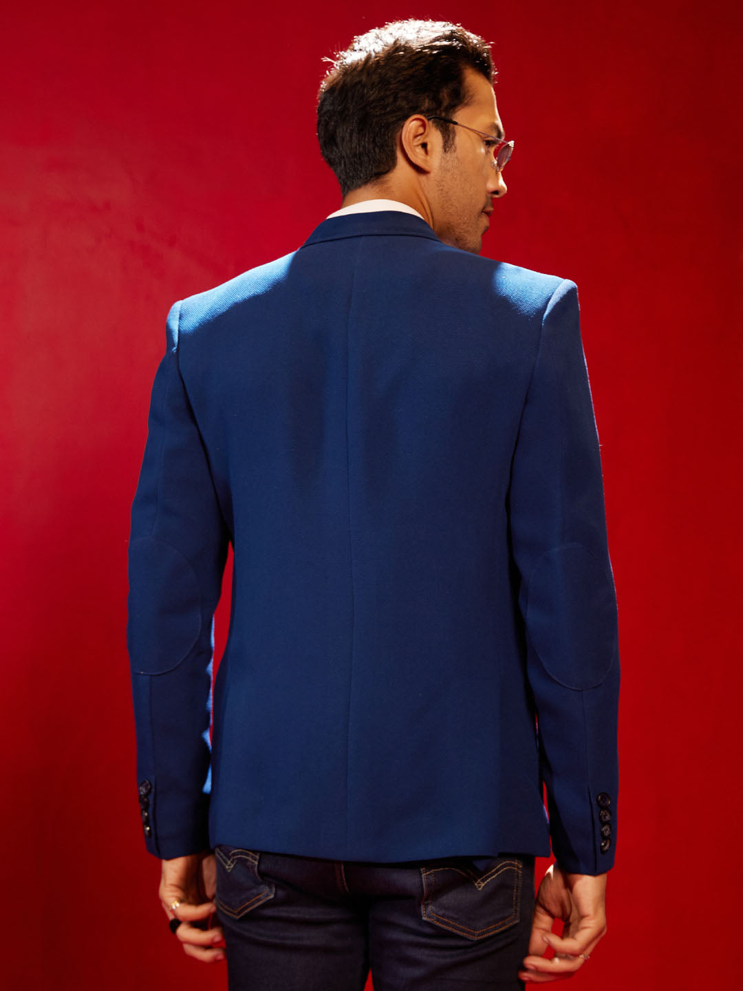 Men's Navy Blue Silk Blend Straight Blazer
