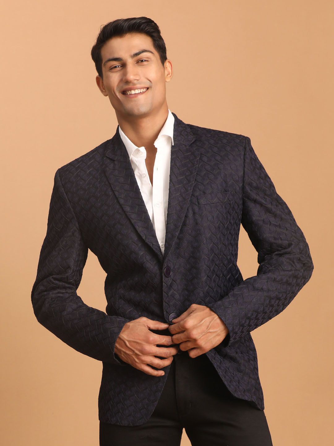Men's Navy Blue Silk Blend Blazer Blazer