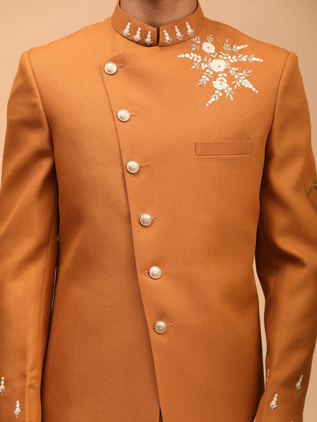 Men's Mustard Silk Blend Straight Sherwani Set