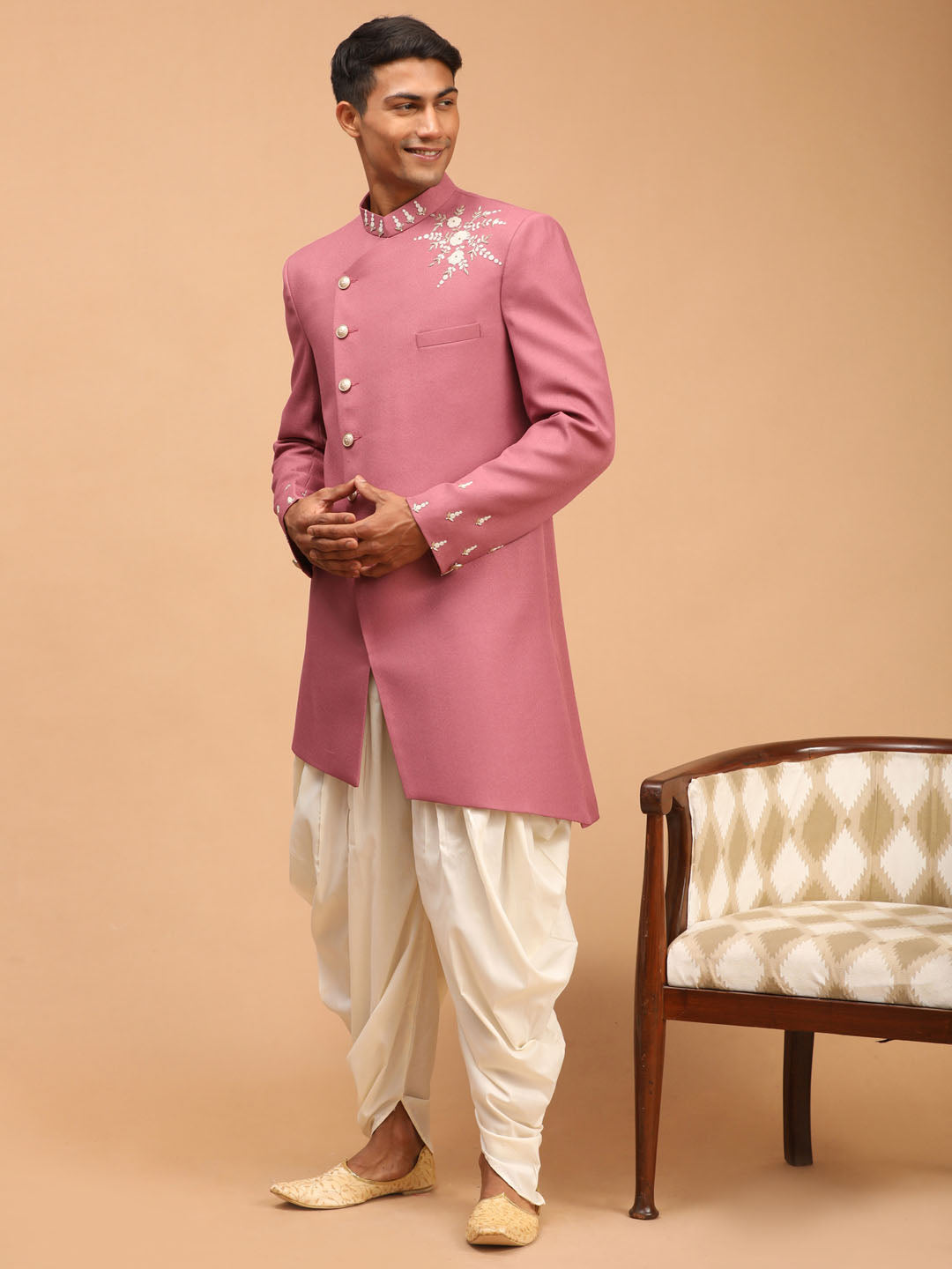 Men's Purple Silk Blend Straight Sherwani Set