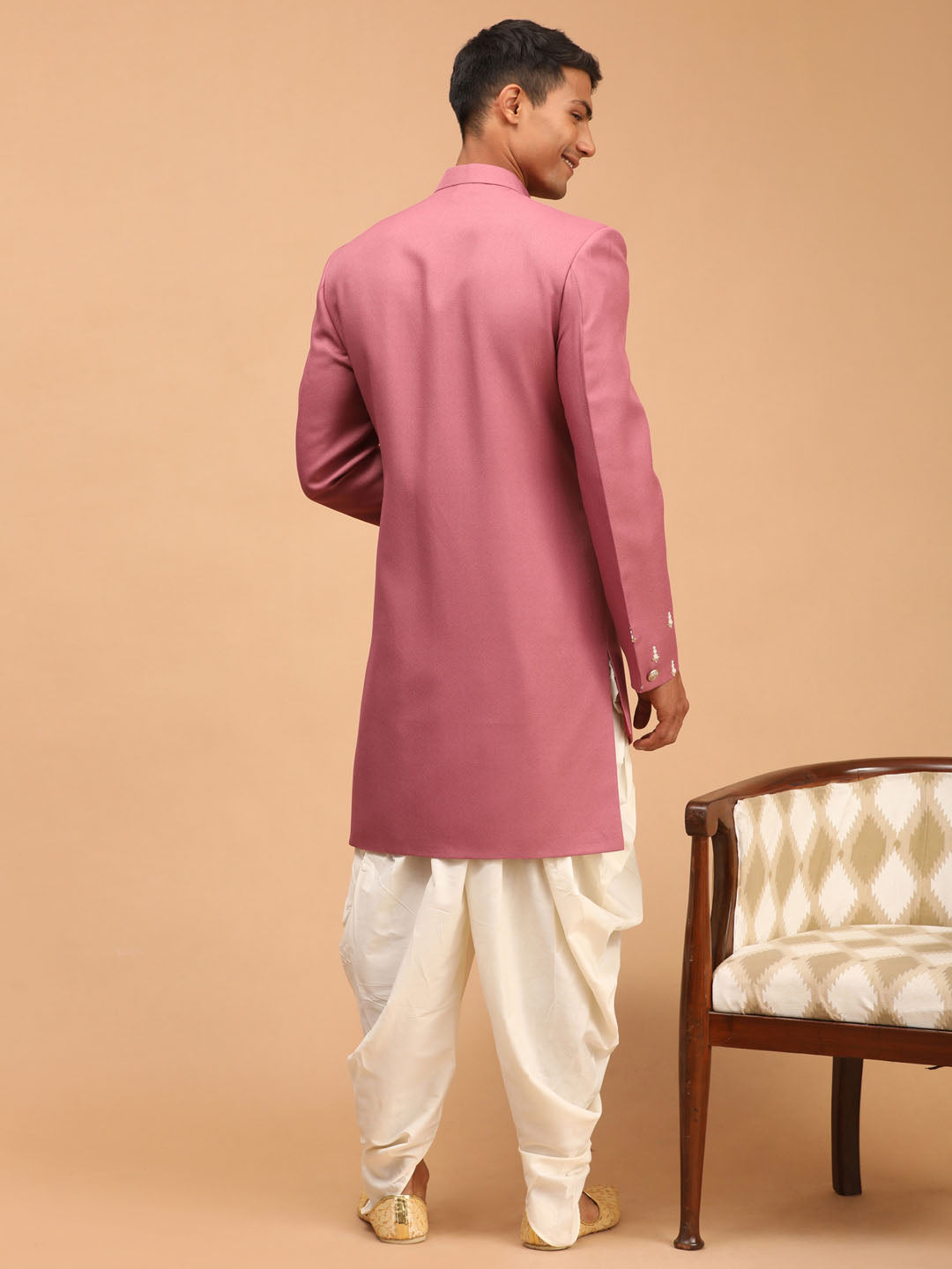 Men's Purple Silk Blend Straight Sherwani Set