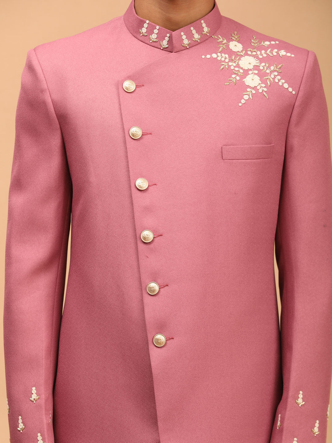 Men's Purple Silk Blend Straight Sherwani Set