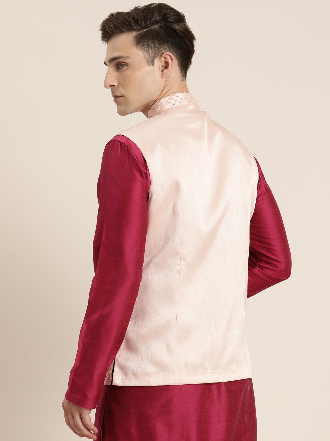 Men's Pink Silk Blend Straight Nehru Jacket
