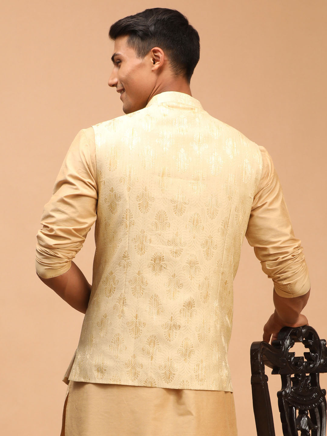 Men's Gold Silk Blend Straight Nehru Jacket
