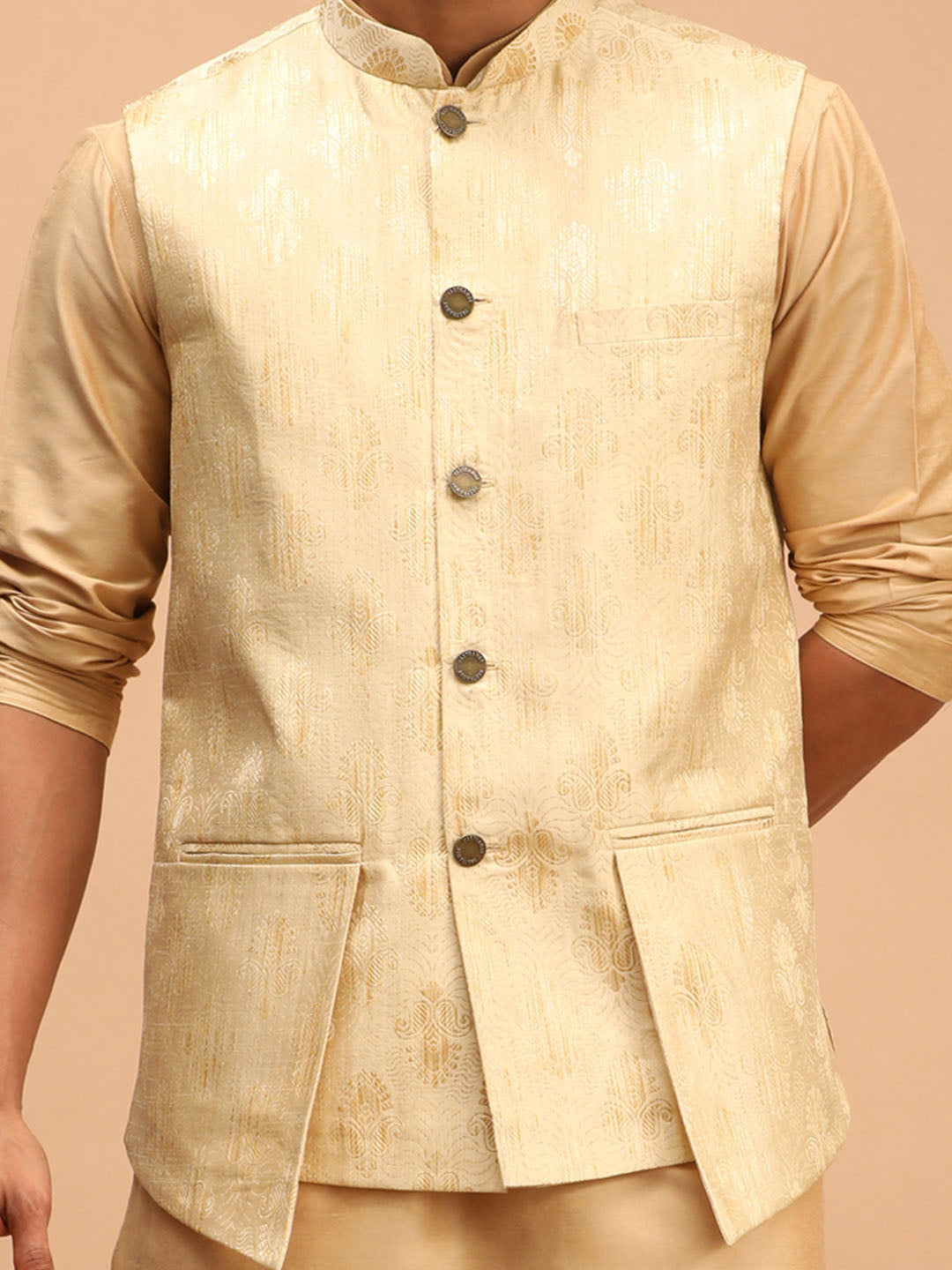 Men's Gold Silk Blend Straight Nehru Jacket