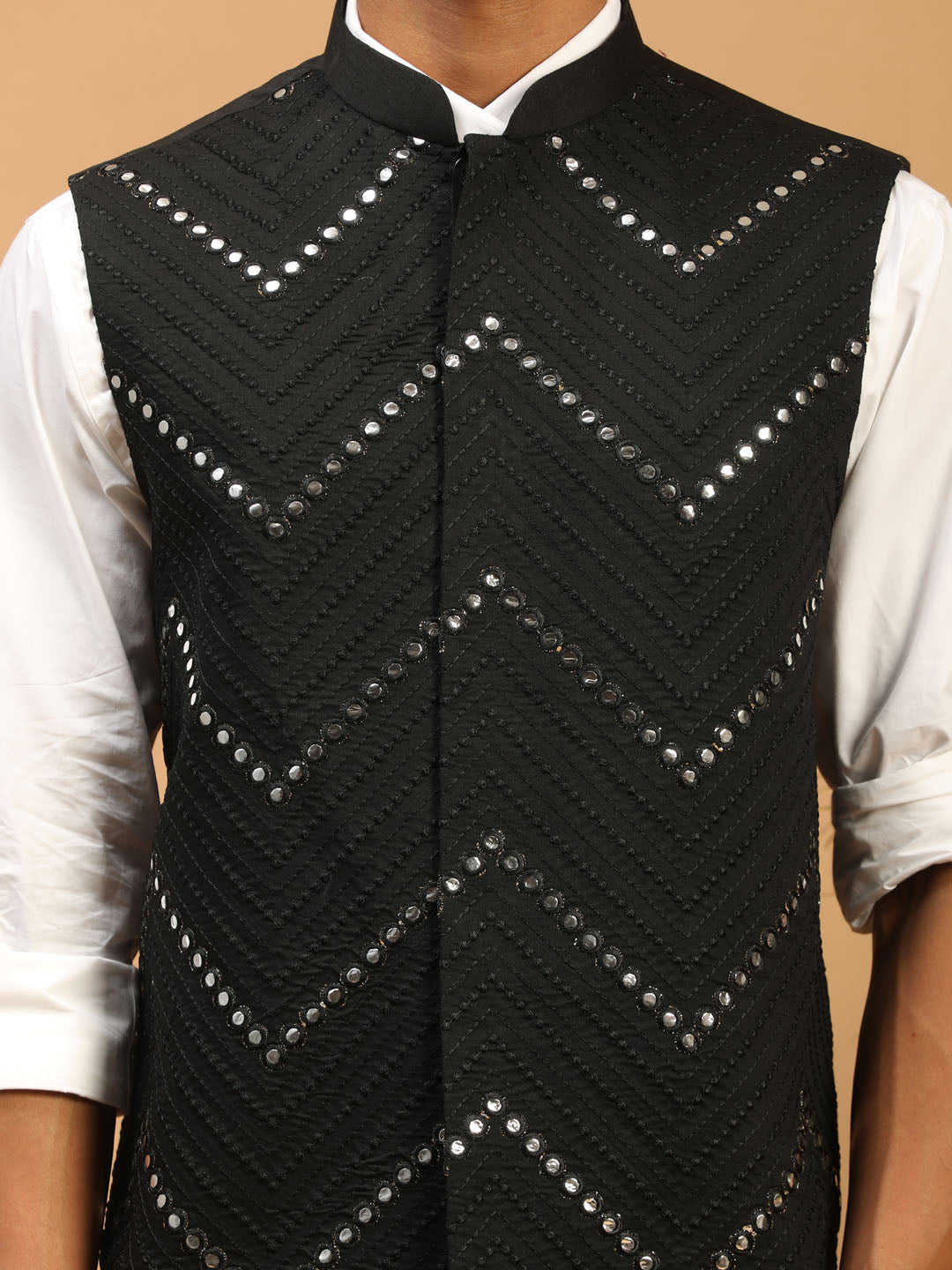 Men's Black Viscose Straight Nehru Jacket