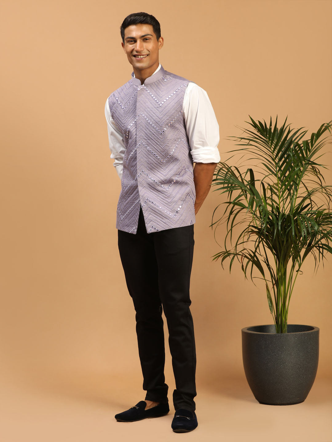 Men's Purple Viscose Straight Nehru Jacket