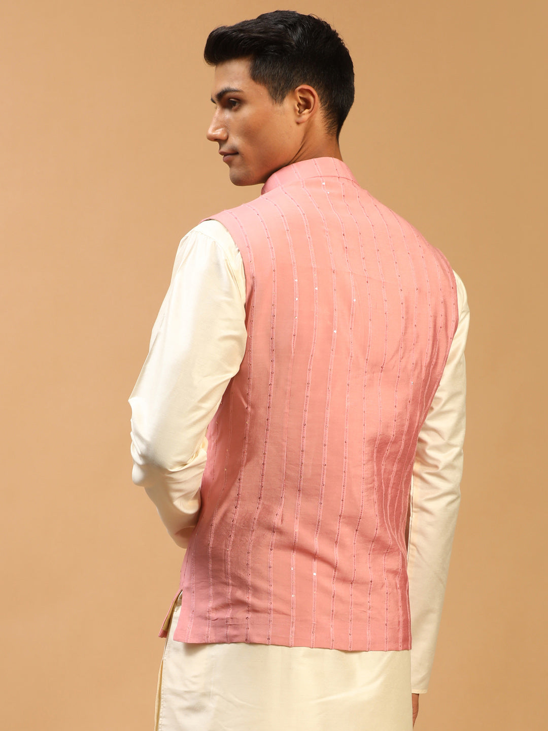 Men's Pink Cotton Blend Straight Nehru Jacket