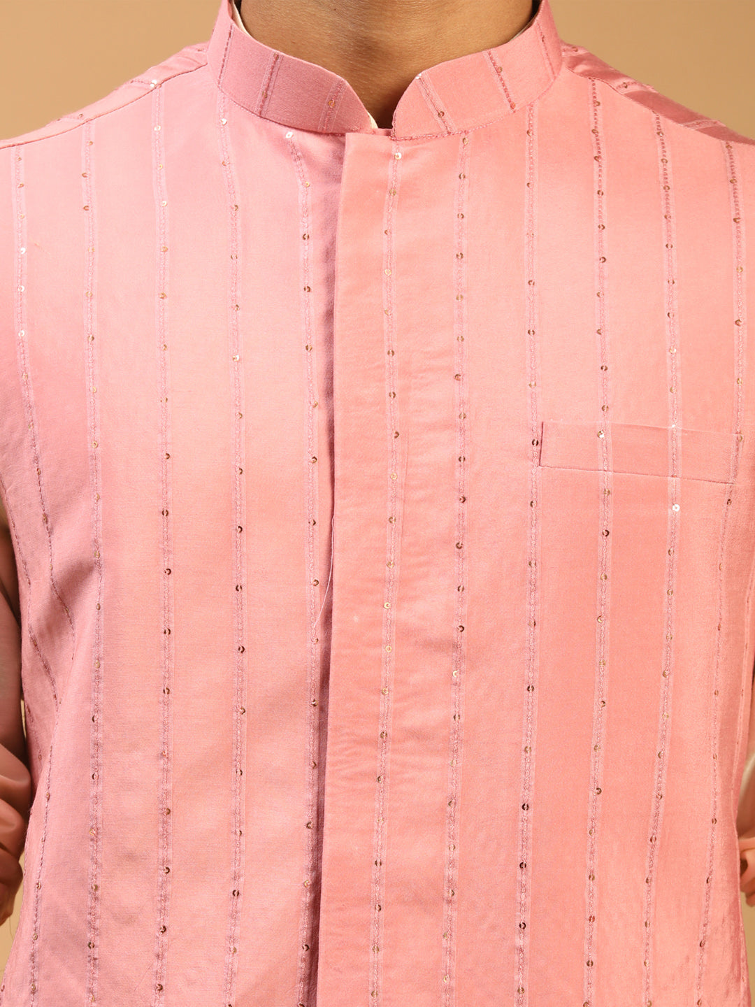 Men's Pink Cotton Blend Straight Nehru Jacket