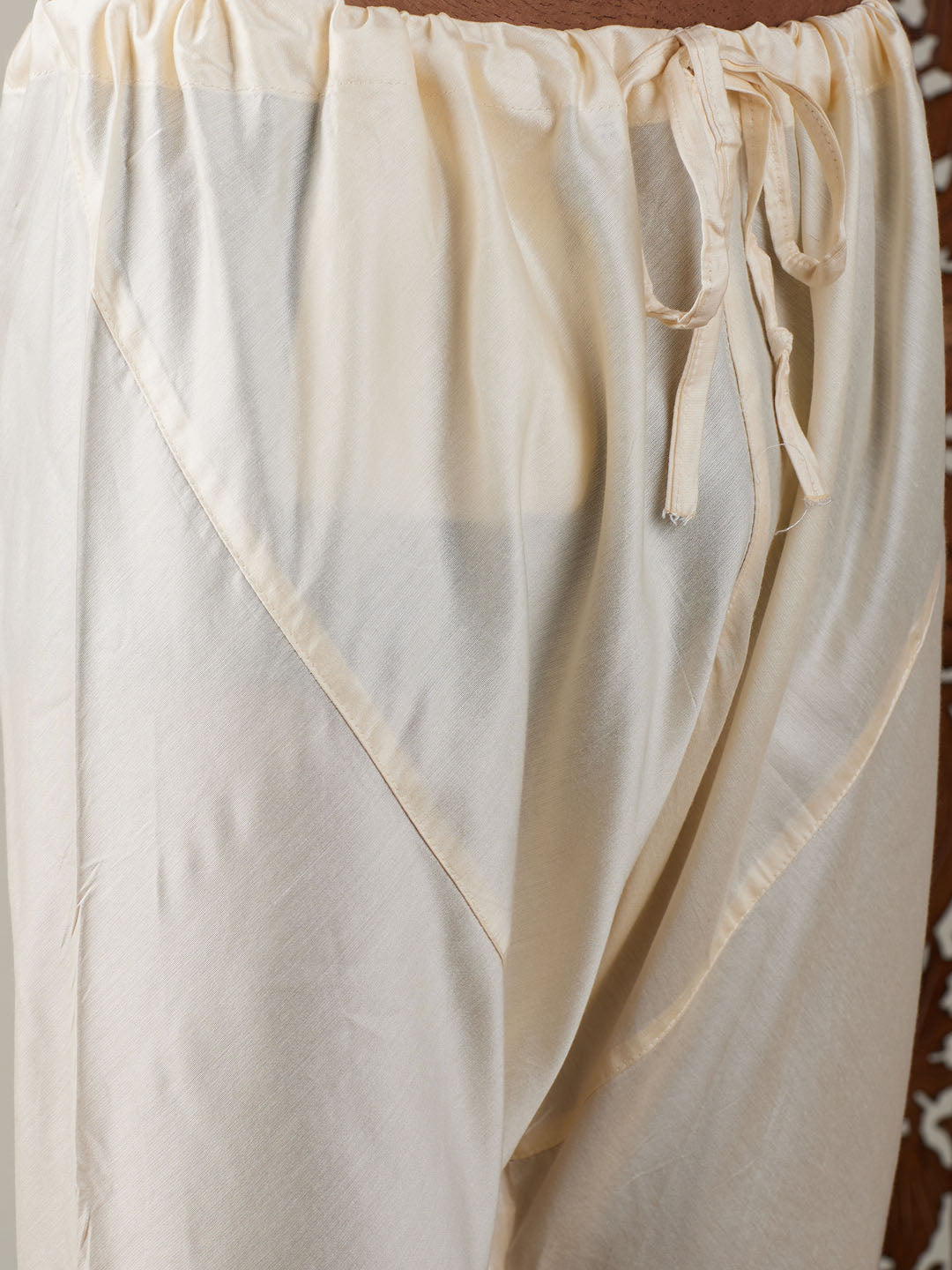 Men's Cream Cotton Blend Straight Jacket Kurta and Pyjama Set