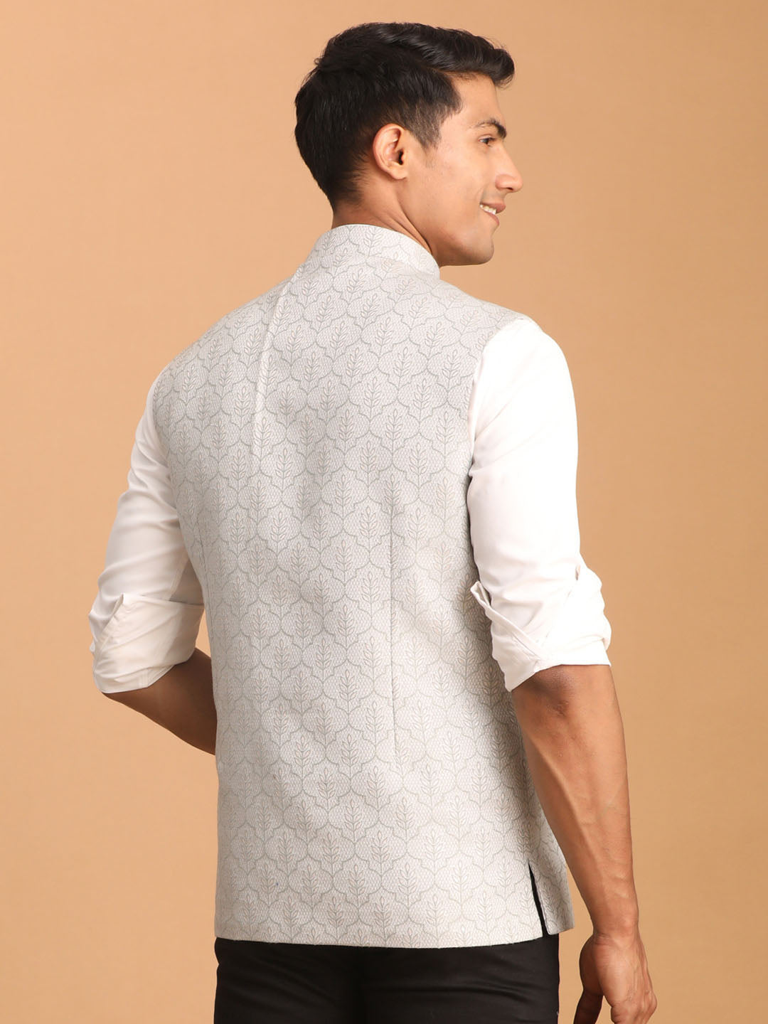 Men's Grey Silk Blend Straight Nehru Jacket
