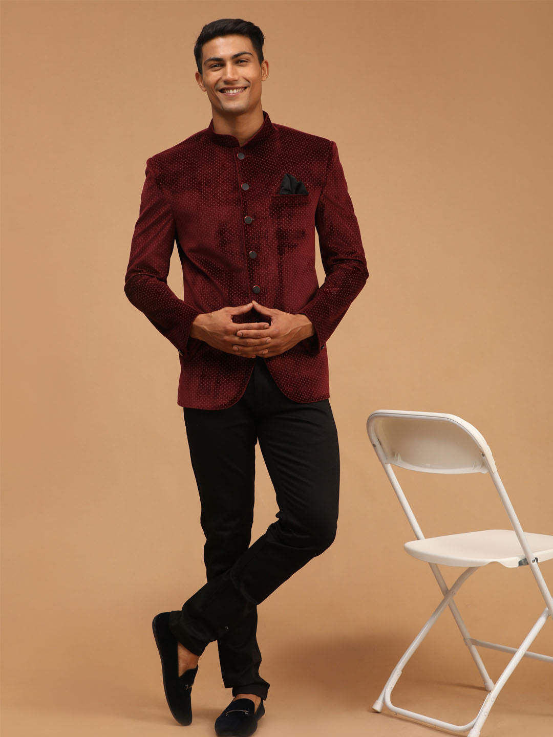 Men's Maroon Velvet Straight Jodhpuri