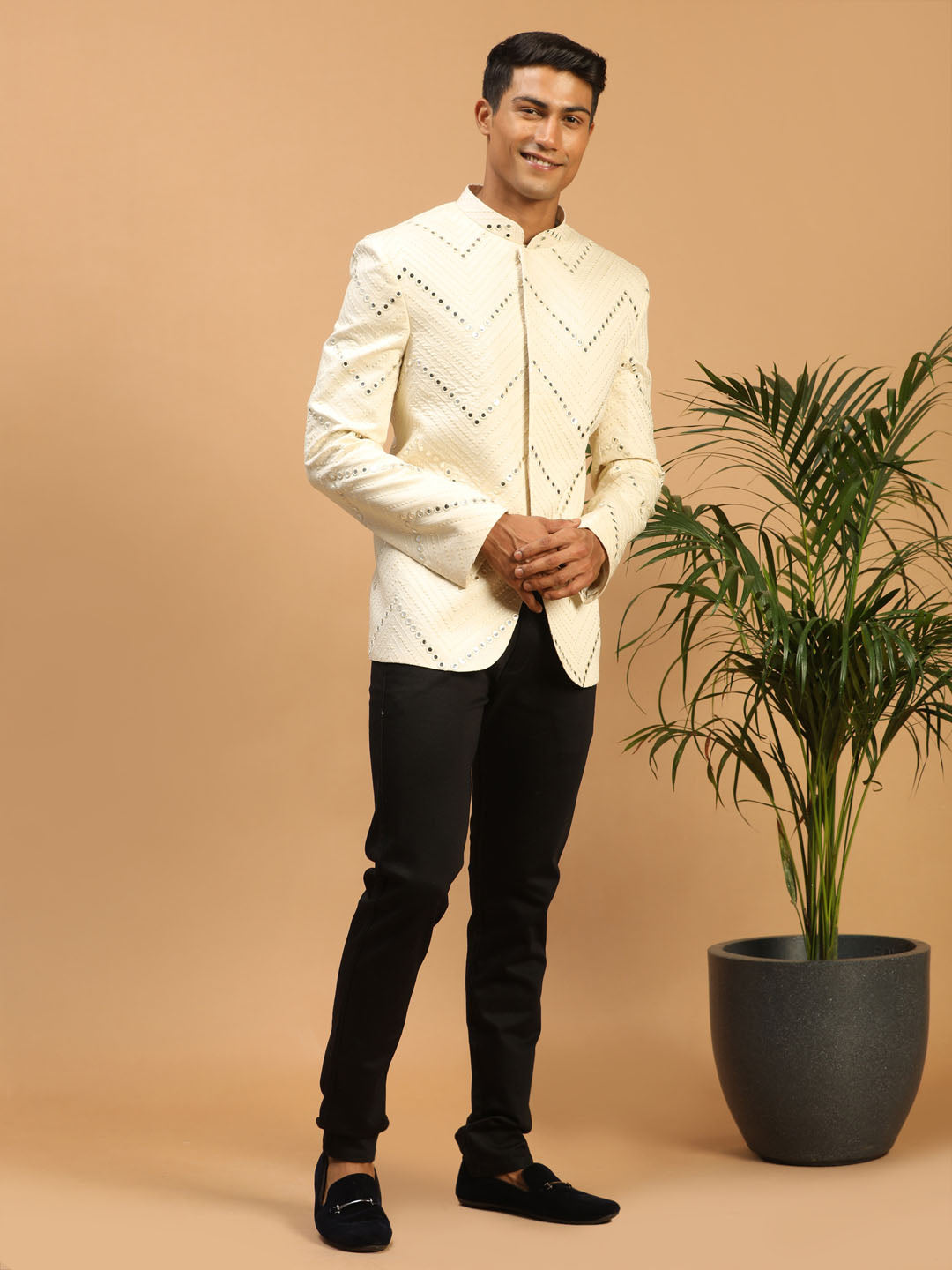 Men's Cream Viscose Straight Jodhpuri