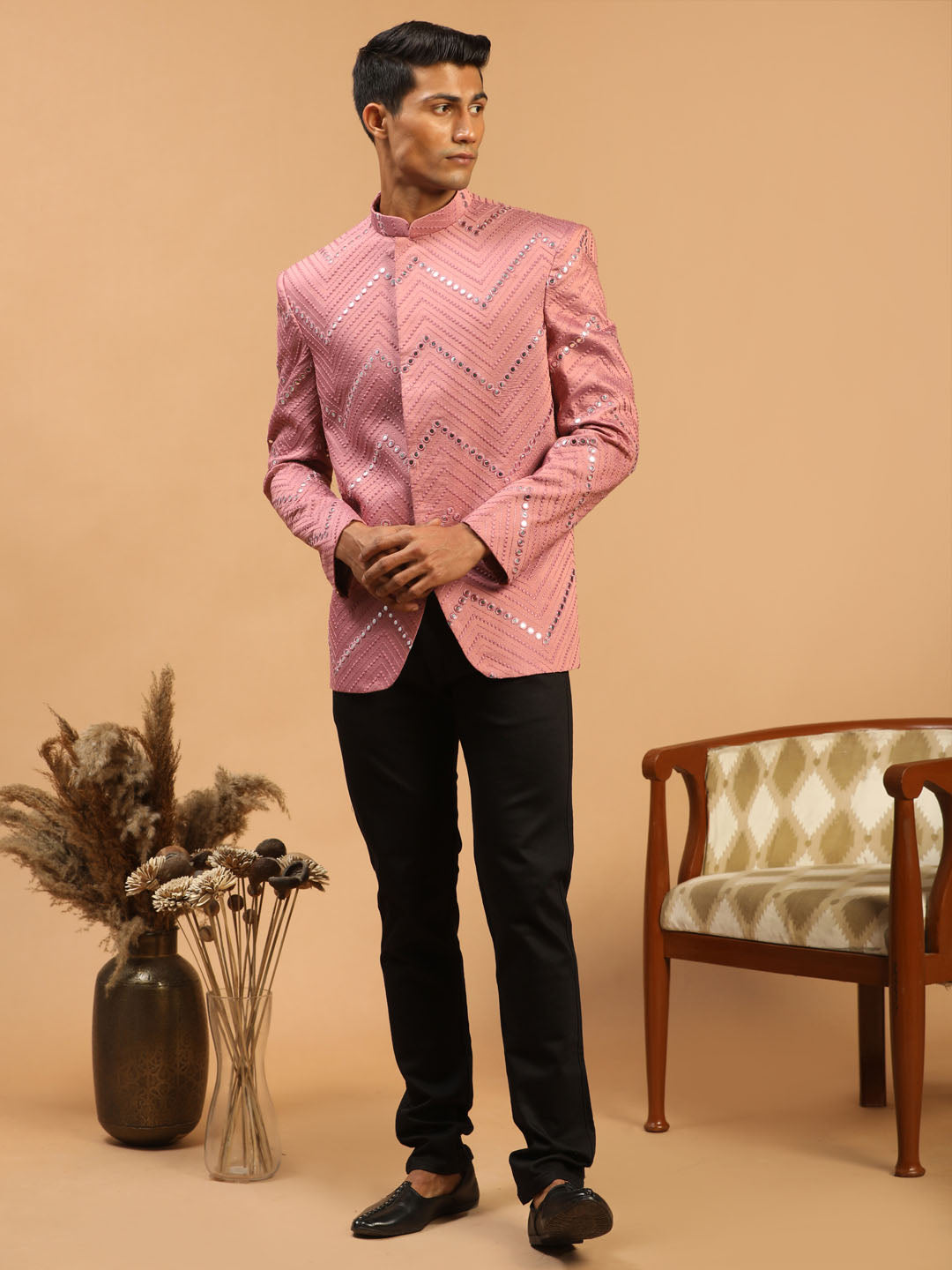 Men's Onion Pink Viscose Straight Jodhpuri