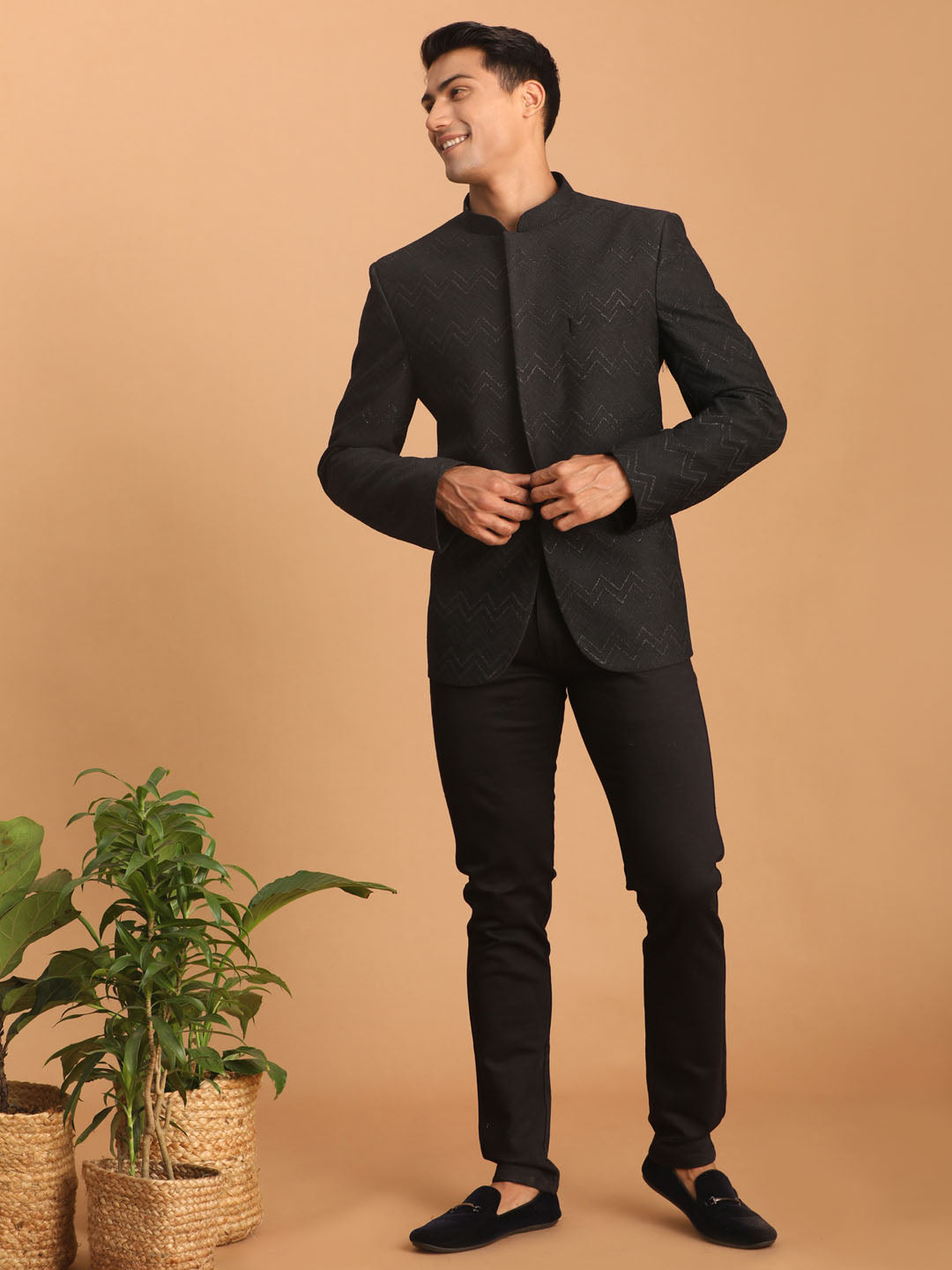 Men's Black Silk Blend Straight Jodhpuri