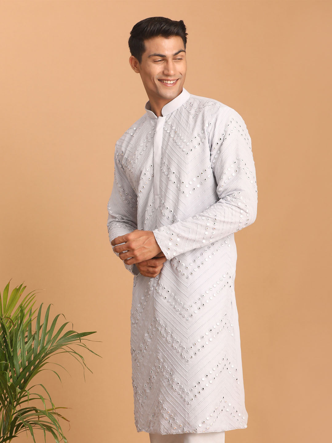 Men's Aqua Georgette Straight Kurta