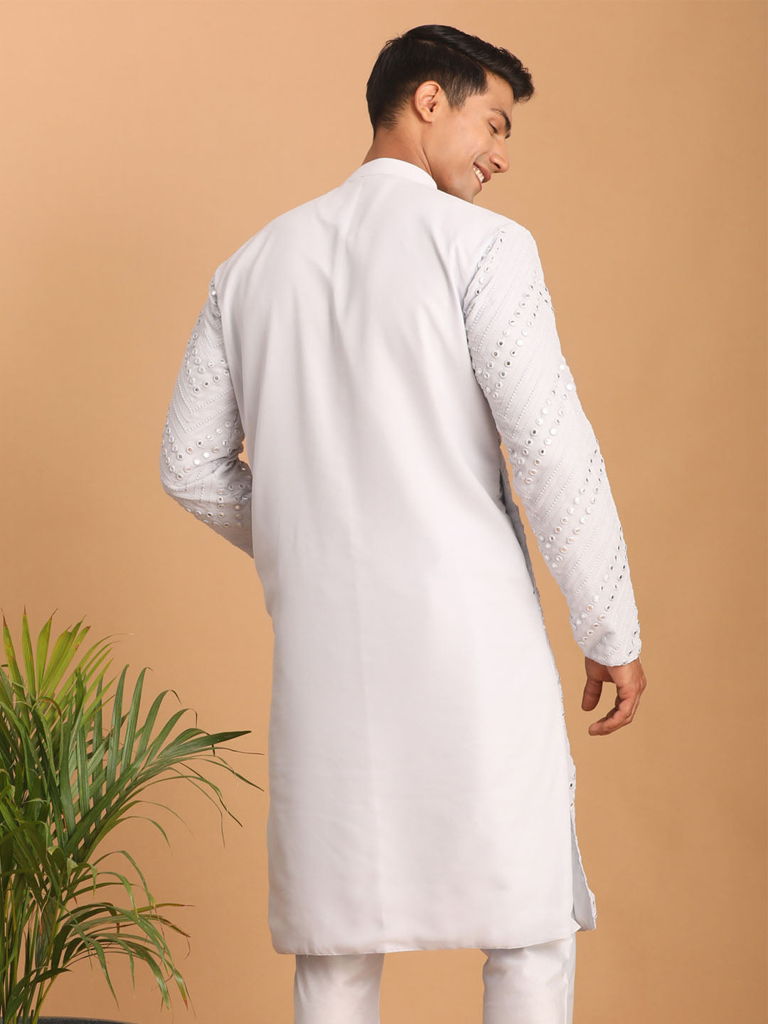 Men's Aqua Georgette Straight Kurta