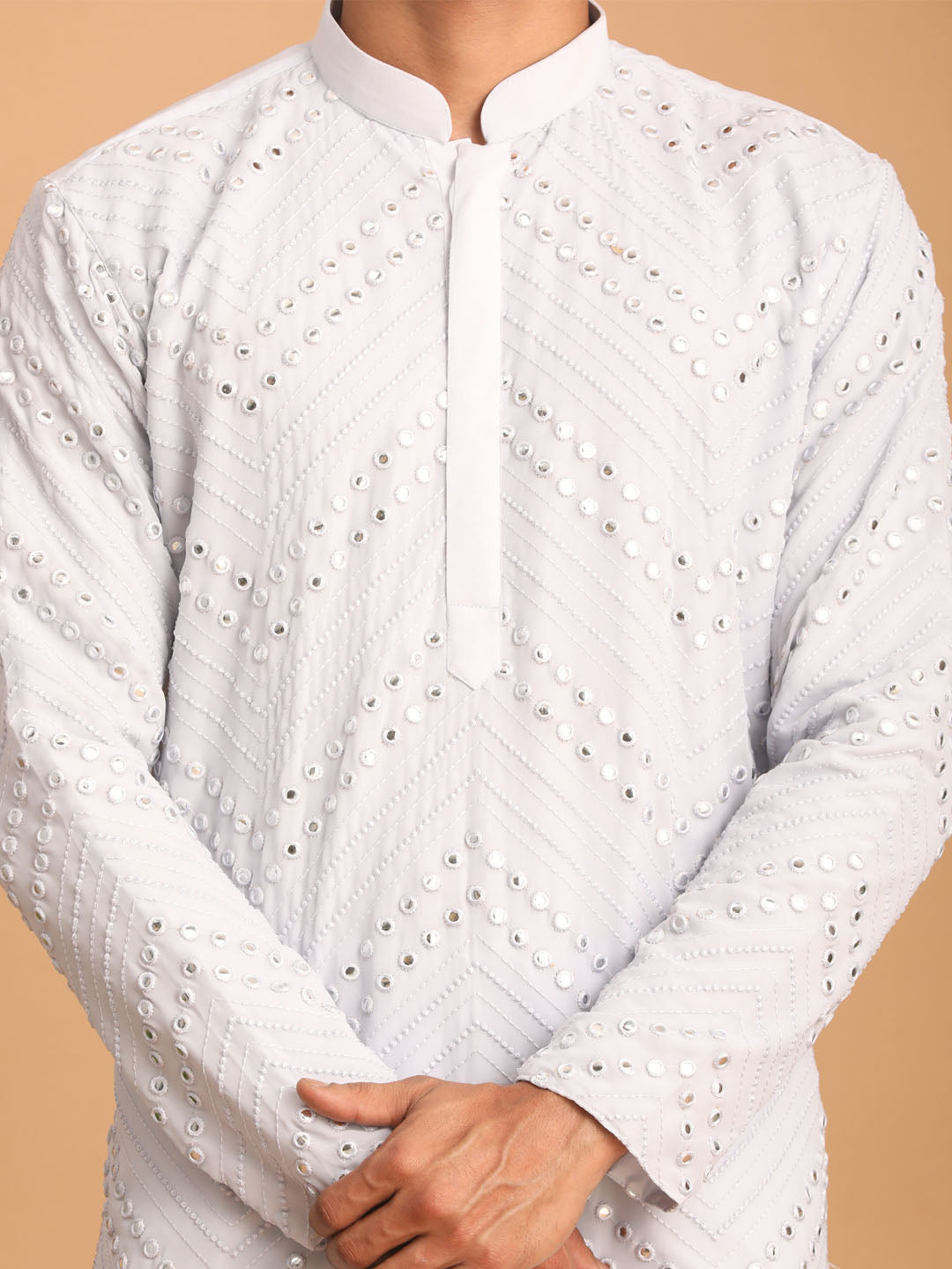 Men's Aqua Georgette Straight Kurta