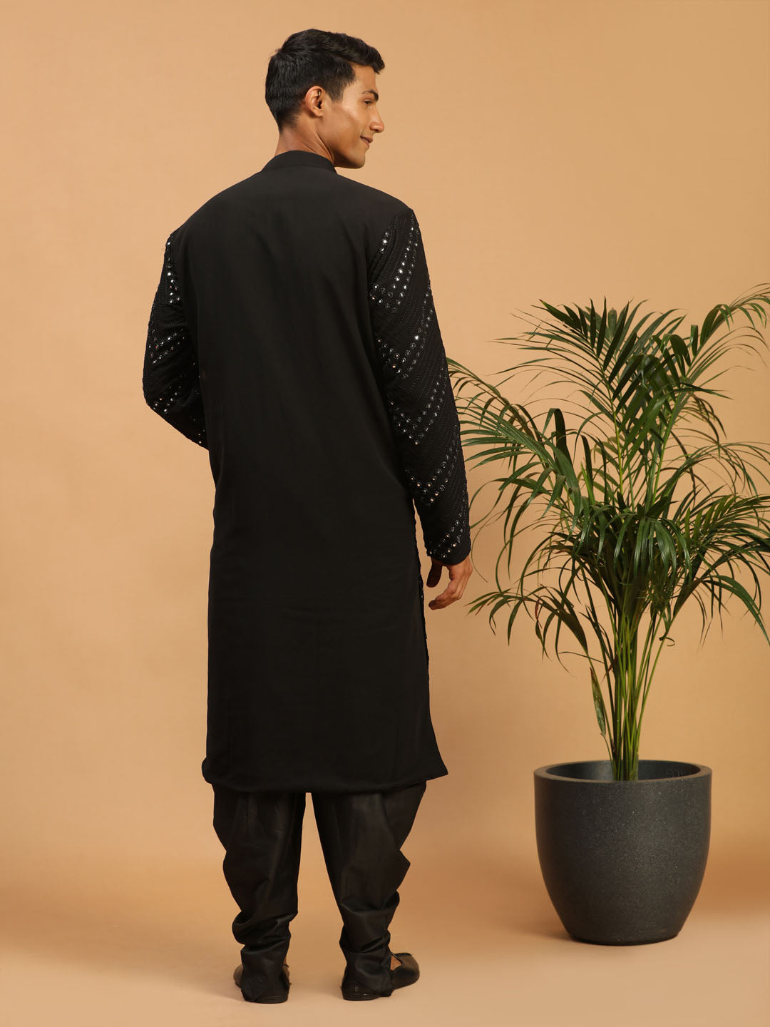 Men's Black Georgette Straight Kurta and Dhoti Set